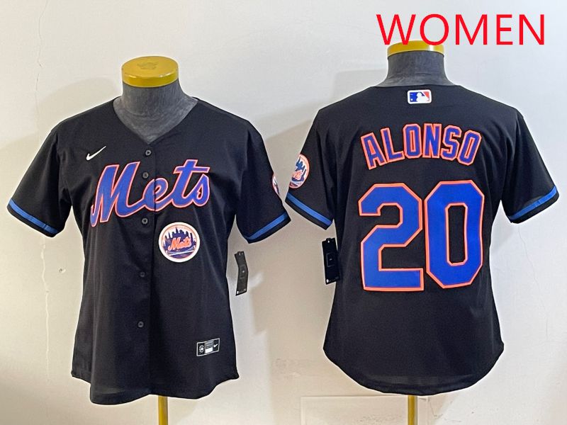 Women 2025 New York Mets #20 Alonso Black Game Nike MLB Jersey style 6
